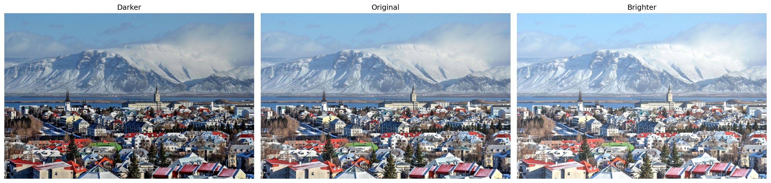 Brightness comparison: darker, original, and brighter versions