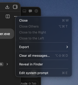 LM Studio chat context menu showing the Edit system prompt option